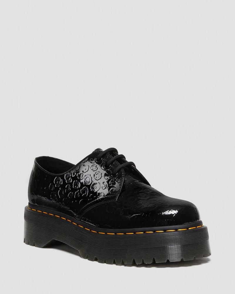 Black / Leopard Women\'s Dr Martens 1461 Leopard Emboss Patent Leather Platform Shoes | CA 386JPQ